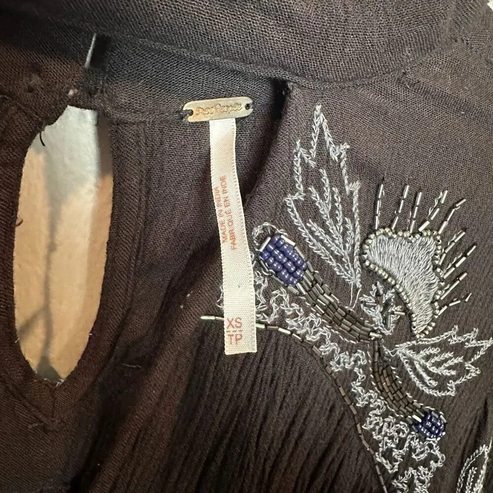 Free People XS Black Embellished Cutout Blouse